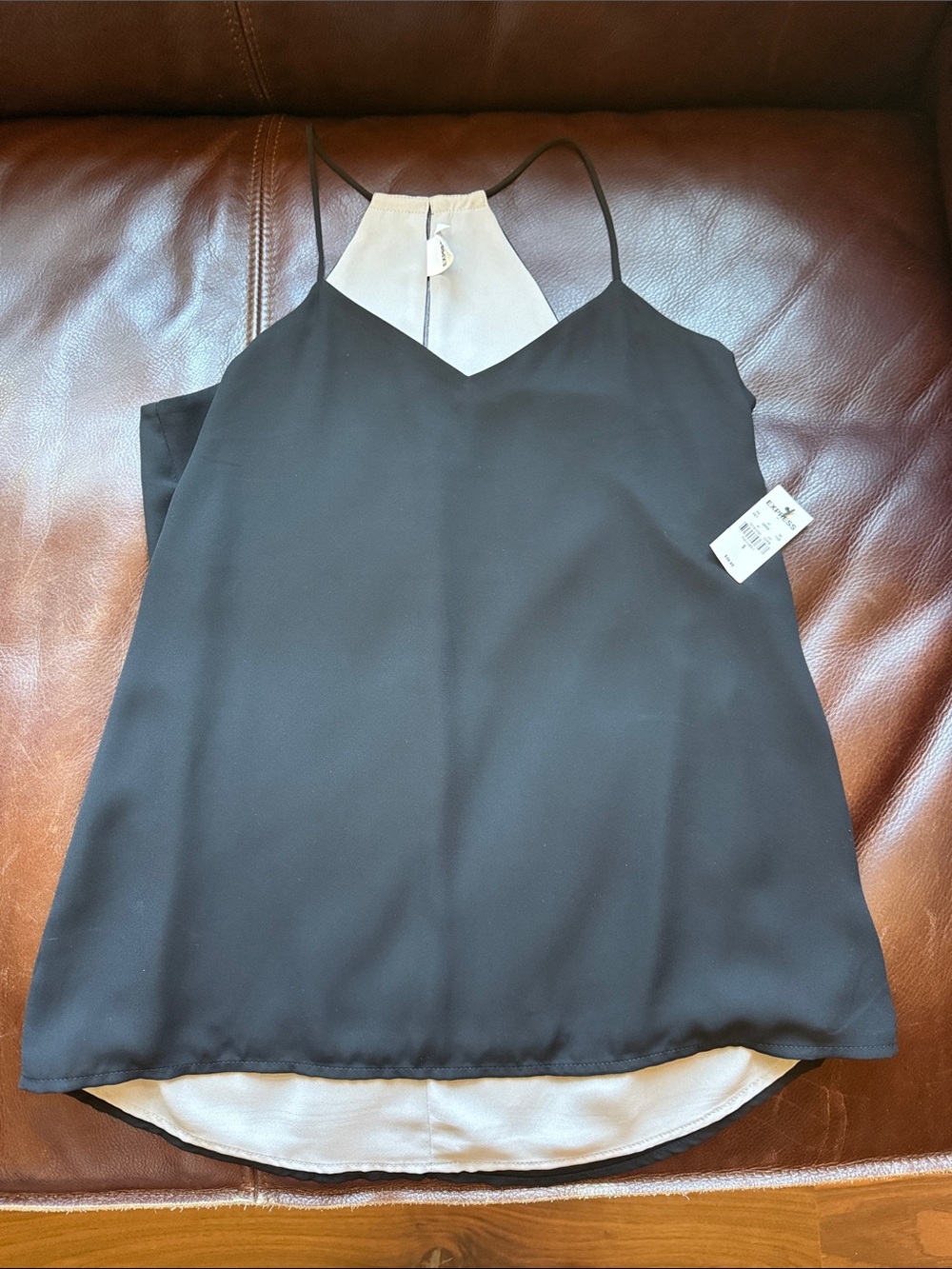 Express Black Cami with Cream Halter Neck Detail